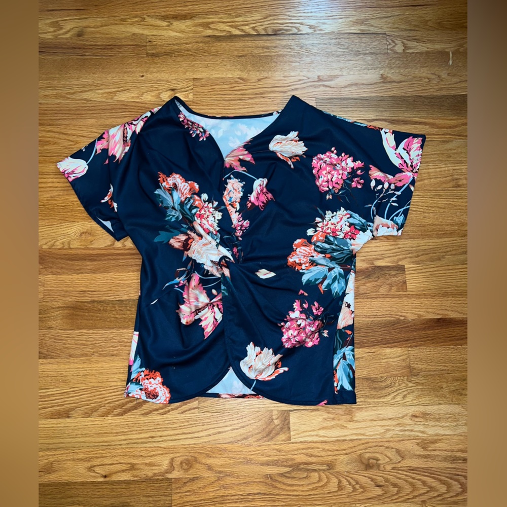 Amazon Blue Floral Wrap Style Blouse